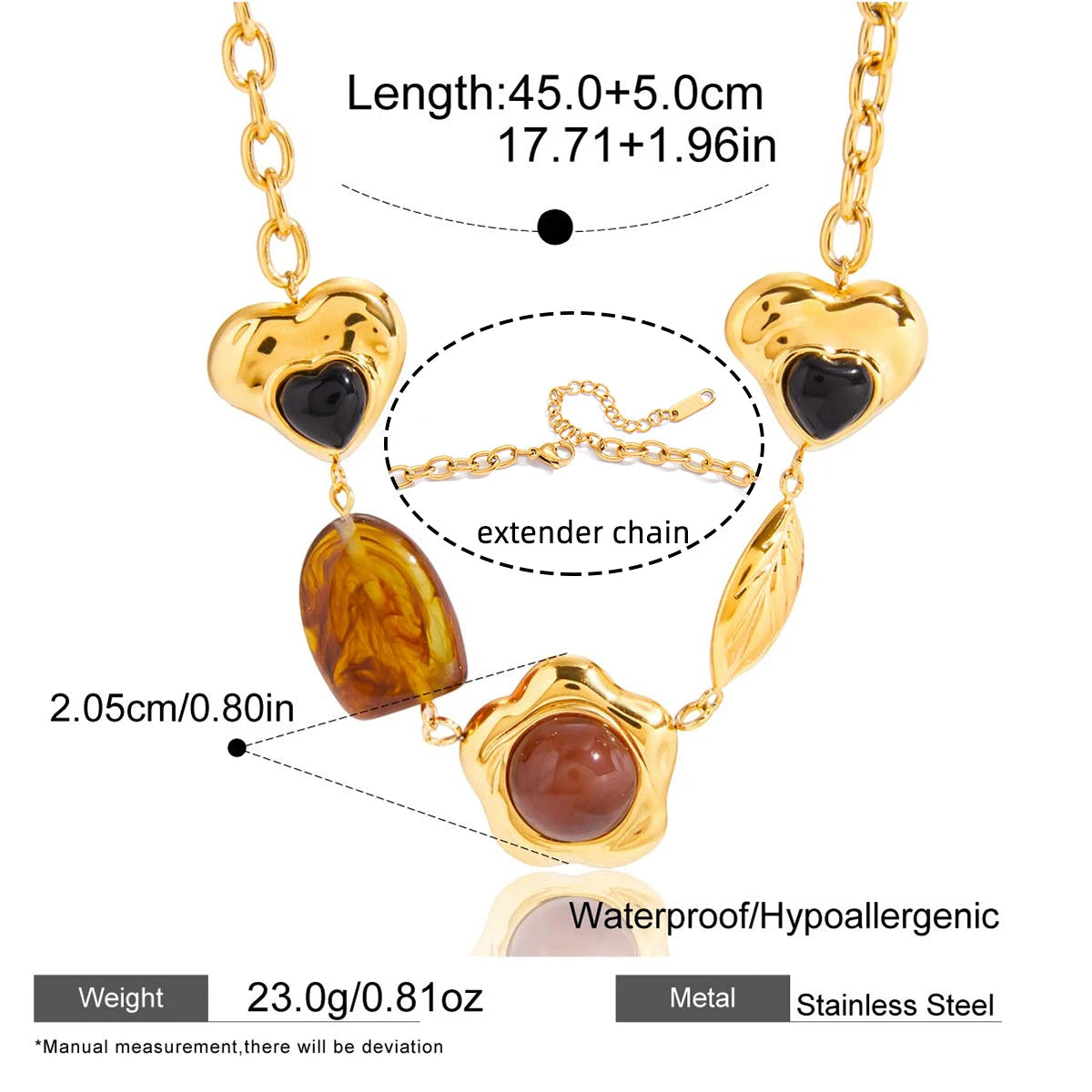 Vintage Resin Heart Pendant Necklace – Waterproof 18K Gold Plated Necklace | Ezra Gems