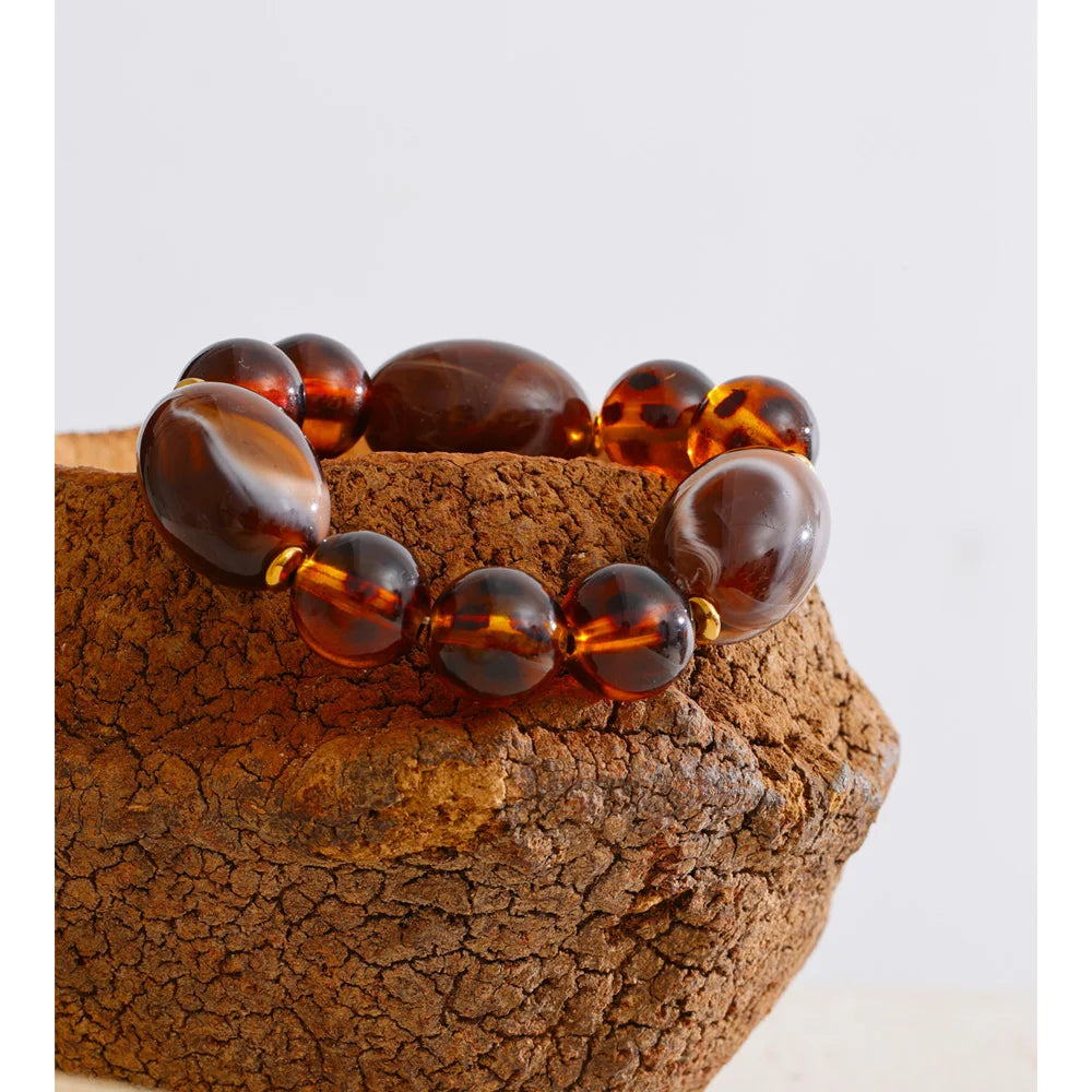 Amber Resin Round Bead Chain Bracelet – Waterproof 18K Gold Plated Bracelet | Ezra Gems