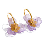 Resin Flower Charm Hoop Earrings – Waterproof 18K Gold Plated Earrings | Ezra Gems
