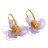 Resin Flower Charm Hoop Earrings – Waterproof 18K Gold Plated Earrings | Ezra Gems