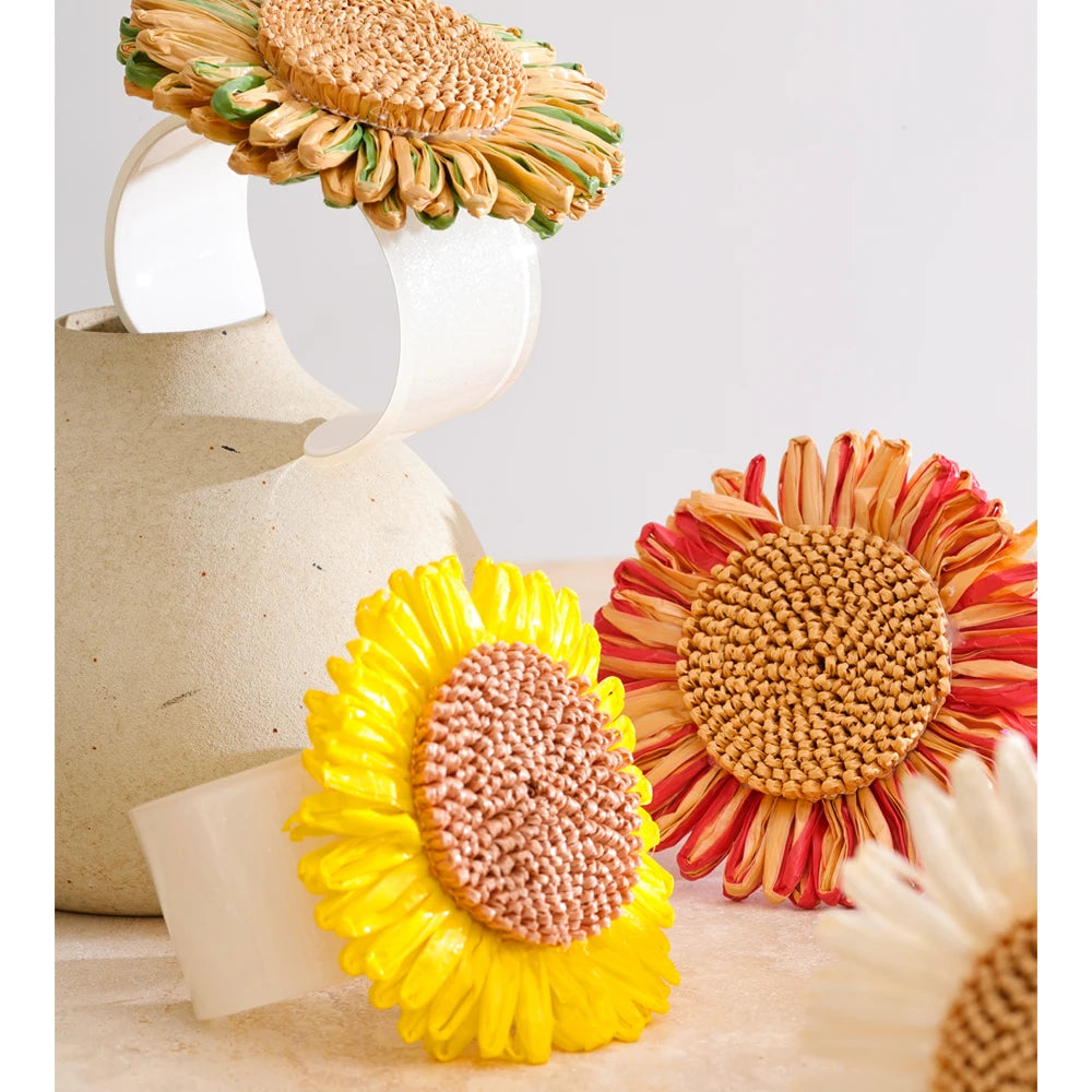 Sunflower Resin Cuff Bangle Bracelet – Waterproof 18K Gold Plated Bracelet | Ezra Gems