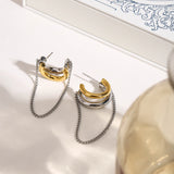Two-Tone Chain Drape Cuff Earrings – Waterproof 18K Gold Plated Earrings | Ezra Gems