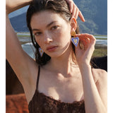 Blue Enamel Heart Drop Earrings