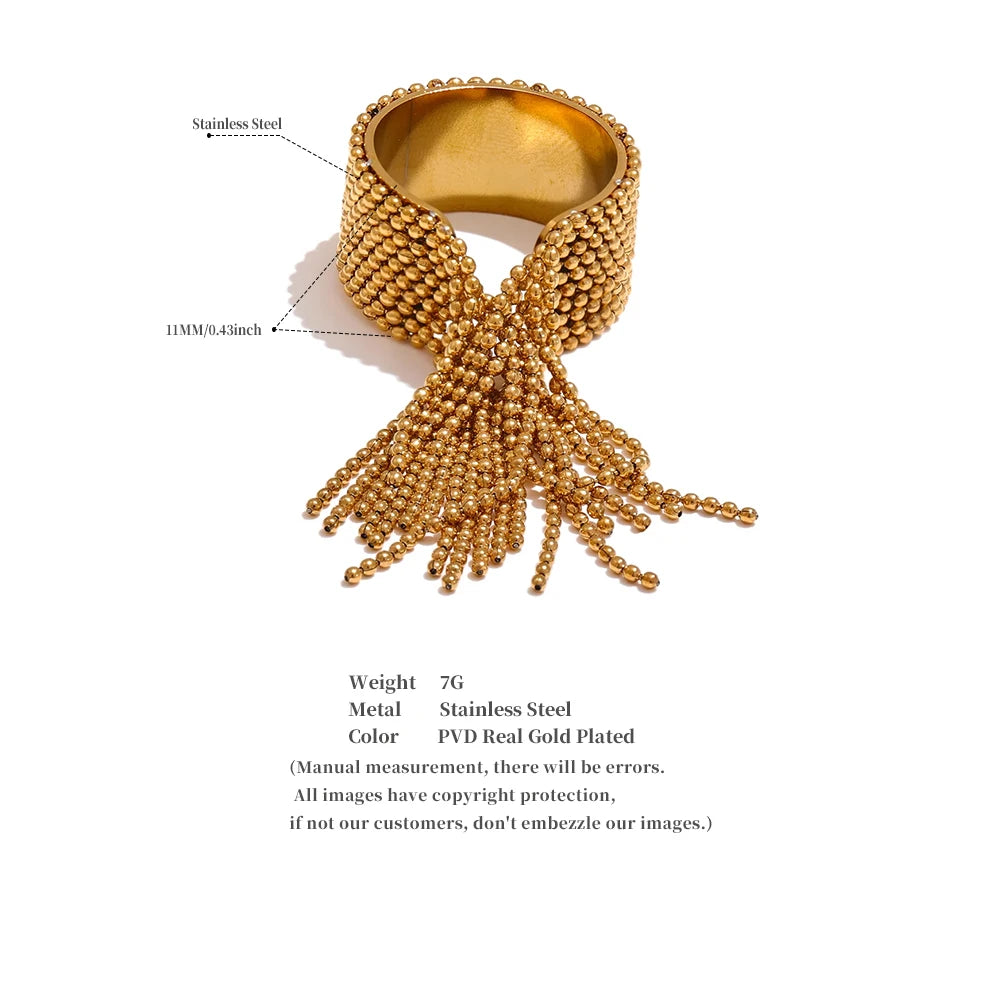 Gold-plated stainless steel bracelet with beaded tassel design