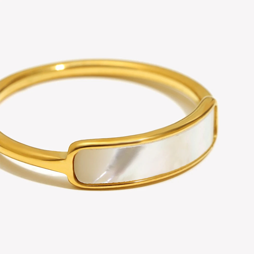 Natural Shell Thin Band Ring – Waterproof 18K Gold Plated Ring | Ezra Gems