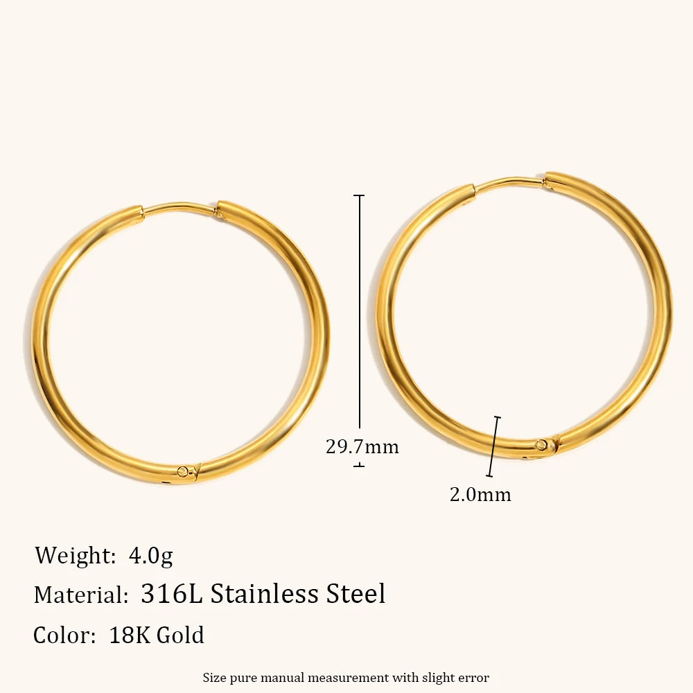 Classic Stainless Steel Hoop Earrings – Waterproof 18K Gold Plated Earrings | Ezra Gems