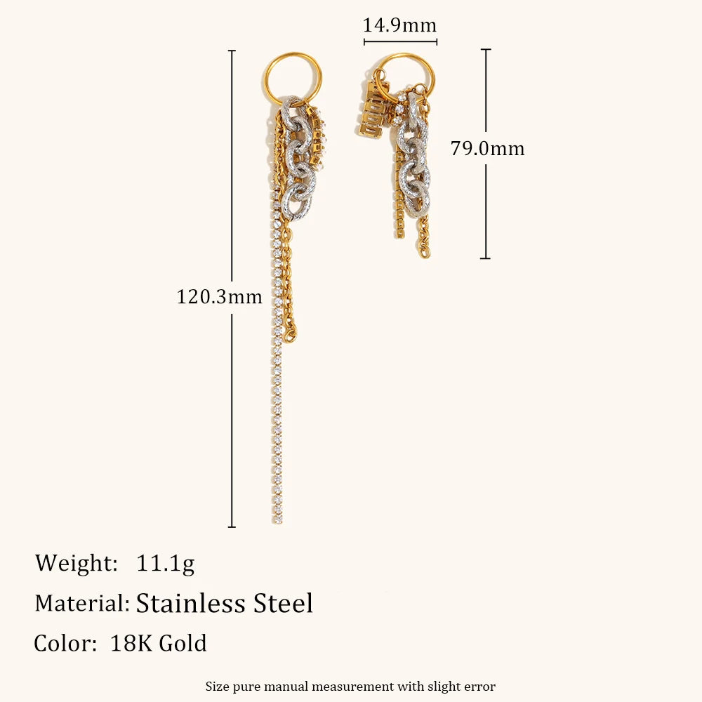 Zircon Chain Tassel Earrings – Waterproof 18K Gold Plated Earrings | Ezra Gems