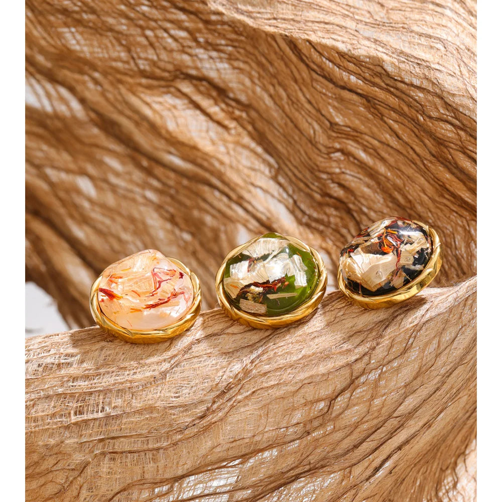 Round Resin Gold Stud Earrings – Waterproof 18K Gold Plated Earrings | Ezra Gems