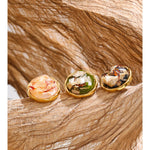 Round Resin Gold Stud Earrings – Waterproof 18K Gold Plated Earrings | Ezra Gems