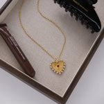 Red Rhinestone Ribbed Heart Pendant Necklace – Waterproof 18K Gold Plated Necklace | Ezra Gems