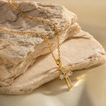 Baguette Zircon Cross Pendant Necklace – Waterproof 18K Gold Plated Necklace | Ezra Gems