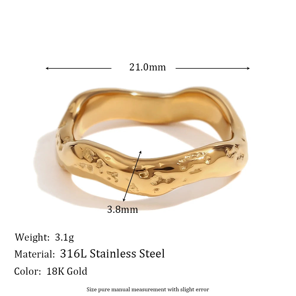 Wave Pattern Plain Band Ring – Waterproof 18K Gold Plated Ring | Ezra Gems
