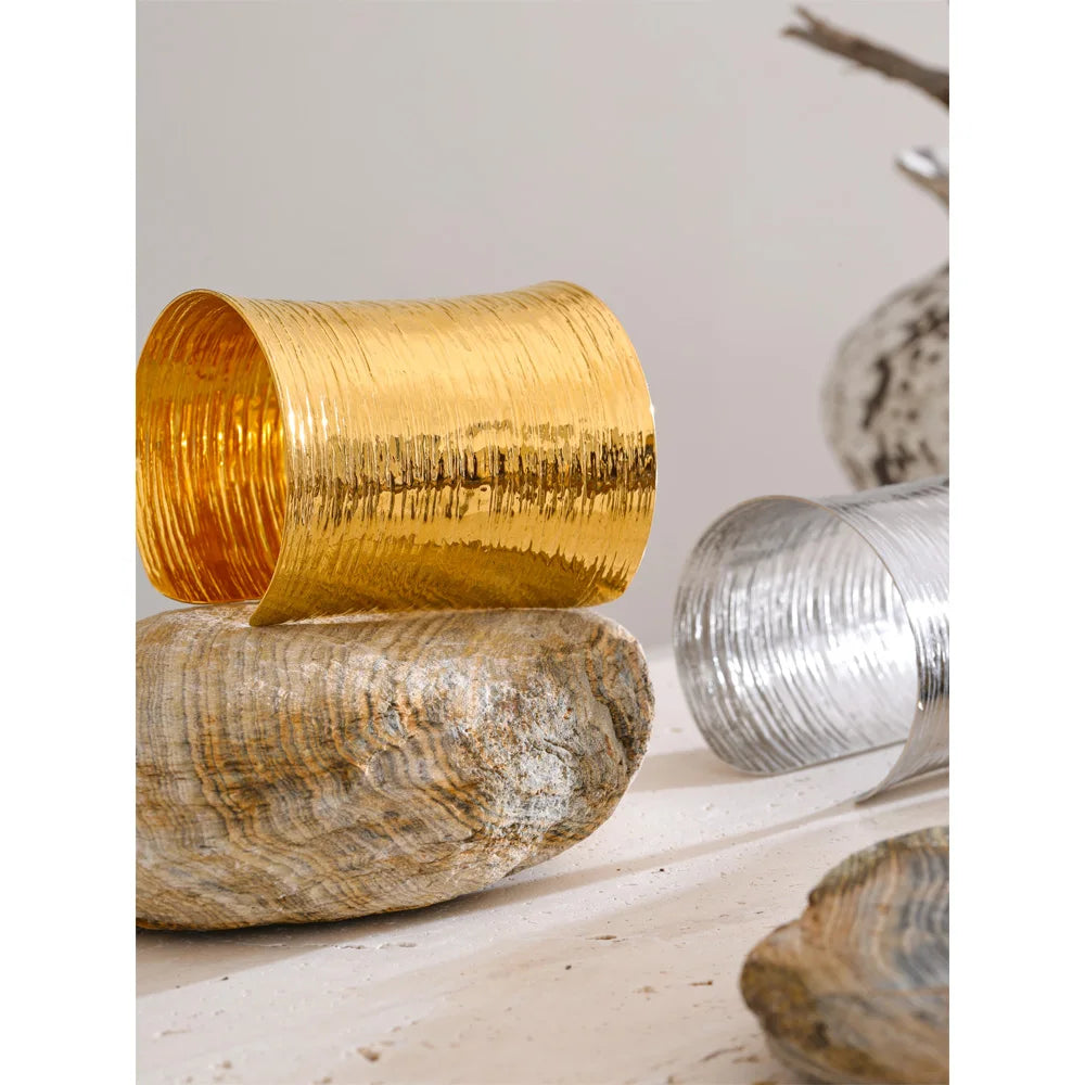 Statement Wide Metal Cuff Bracelet – Waterproof 18K Gold Plated Bracelet | Ezra Gems