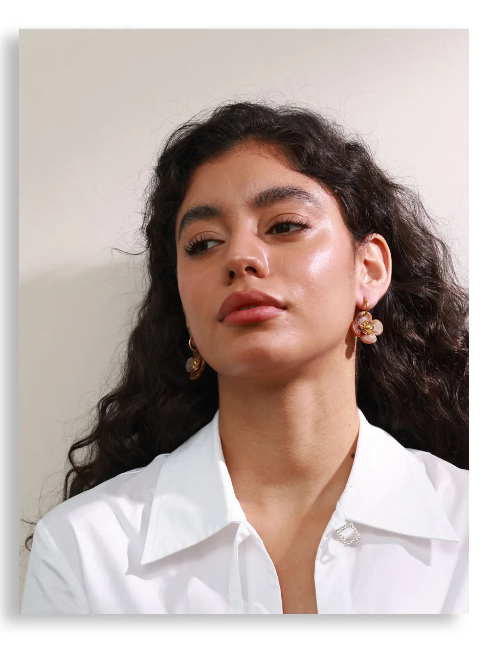 Resin Flower Drop Hoop Earrings – Waterproof 18K Gold Plated Earrings | Ezra Gems