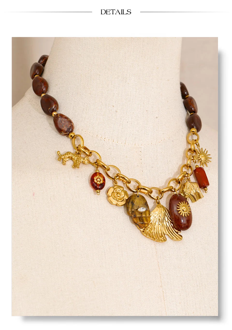 Resin Bead Sun Charm Necklace – Waterproof 18K Gold Plated Necklace | Ezra Gems