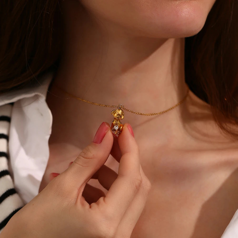 3D Puppy Heart Zircon Necklace – Waterproof 18K Gold Plated Necklace | Ezra Gems