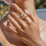 Wave Curve Zirconia Stacking Ring – Waterproof 18K Gold Plated Ring | Ezra Gems