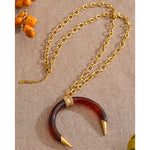 Resin Horn Pendant Long Necklace – Waterproof 18K Gold Plated Necklace | Ezra Gems