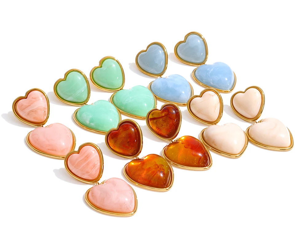 Sweet Acrylic Resin Heart Drop Earrings – Waterproof 18K Gold Plated Earrings | Ezra Gems