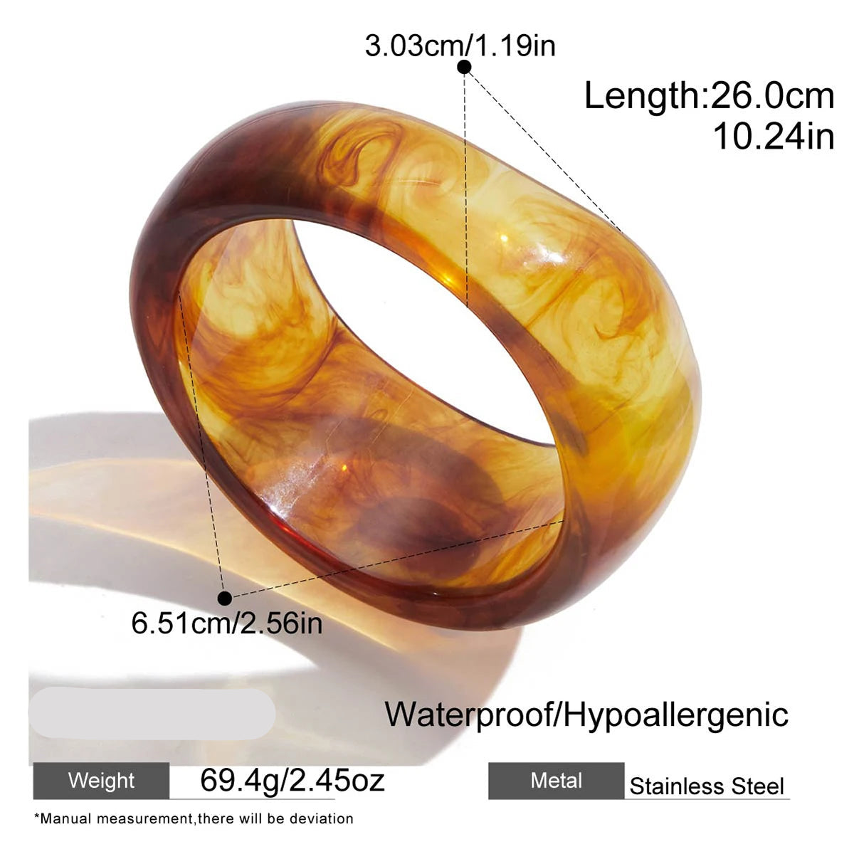 Chunky Geometric Resin Wide Bangle – Waterproof 18K Gold Plated Bracelet | Ezra Gems
