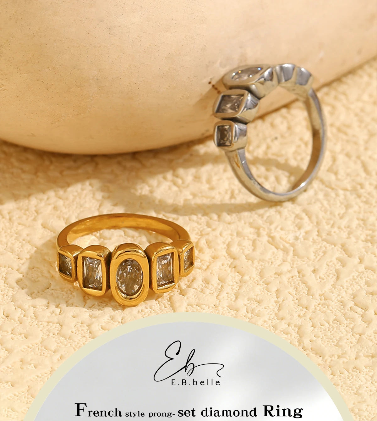 Geometric Clear Zircon Ring – Waterproof 18K Gold Plated Ring | Ezra Gems