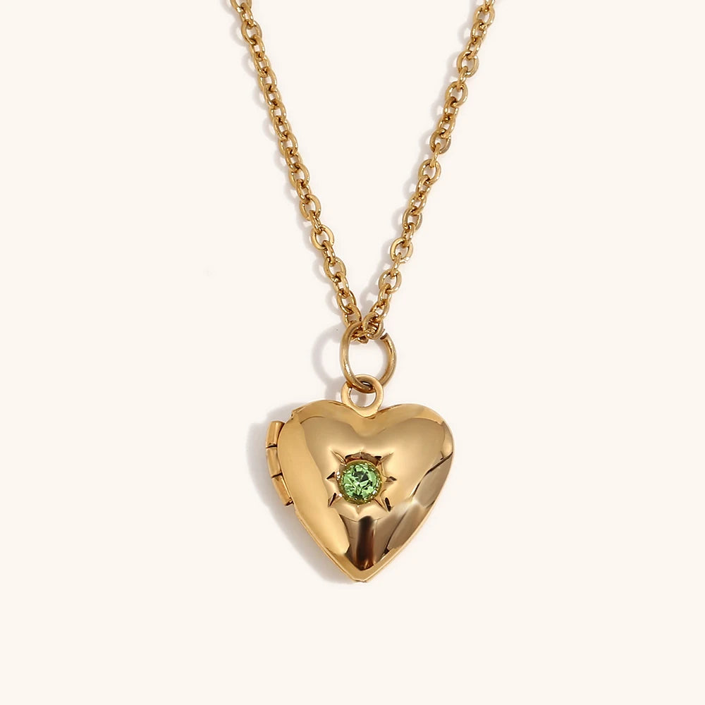 Birthstone Box Pendant Necklace – Waterproof 18K Gold Plated Necklace | Ezra Gems