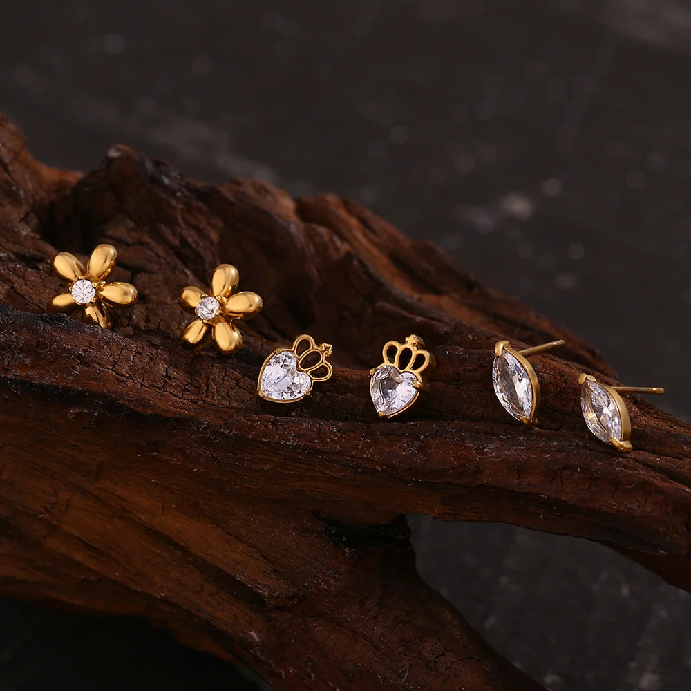 Mini Zircon Flower Stud Earrings – Waterproof 18K Gold Plated Earring | Ezra Gems