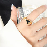 Gold-toned Black Heart Shell Ring with black heart inlay