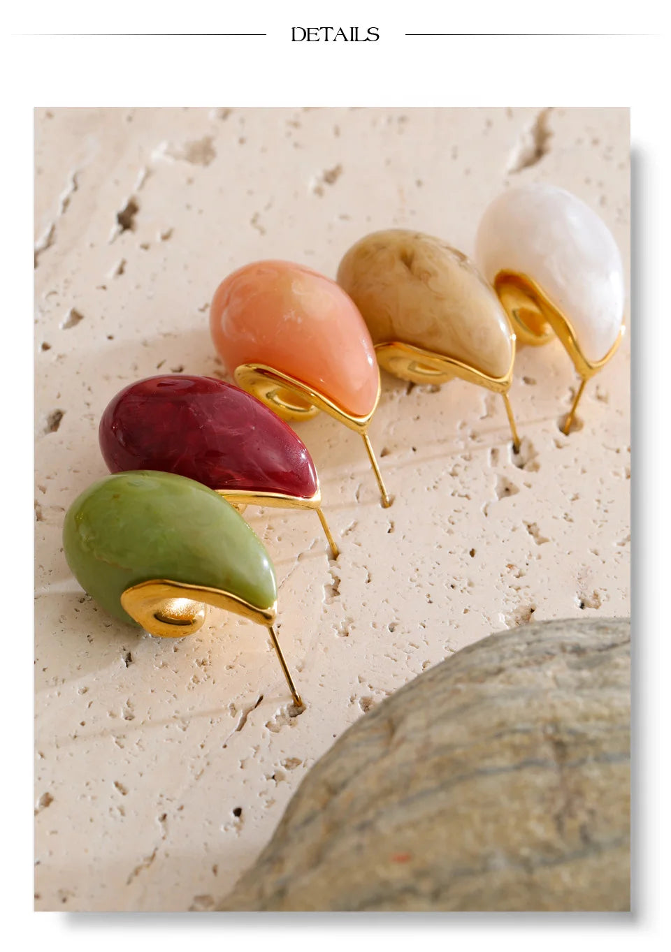 Candy Acrylic Teardrop Stud Earrings – Waterproof 18K Gold Plated Earrings | Ezra Gems