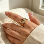 Crystal Pave U Initial Ring – Waterproof 18K Gold Plated Ring | Ezra Gems