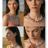 Blue Ceramic Flower Bead Necklace