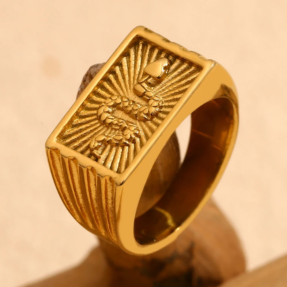Snake Sunburst Signet Ring – Waterproof 18K Gold Plated Ring | Ezra Gems
