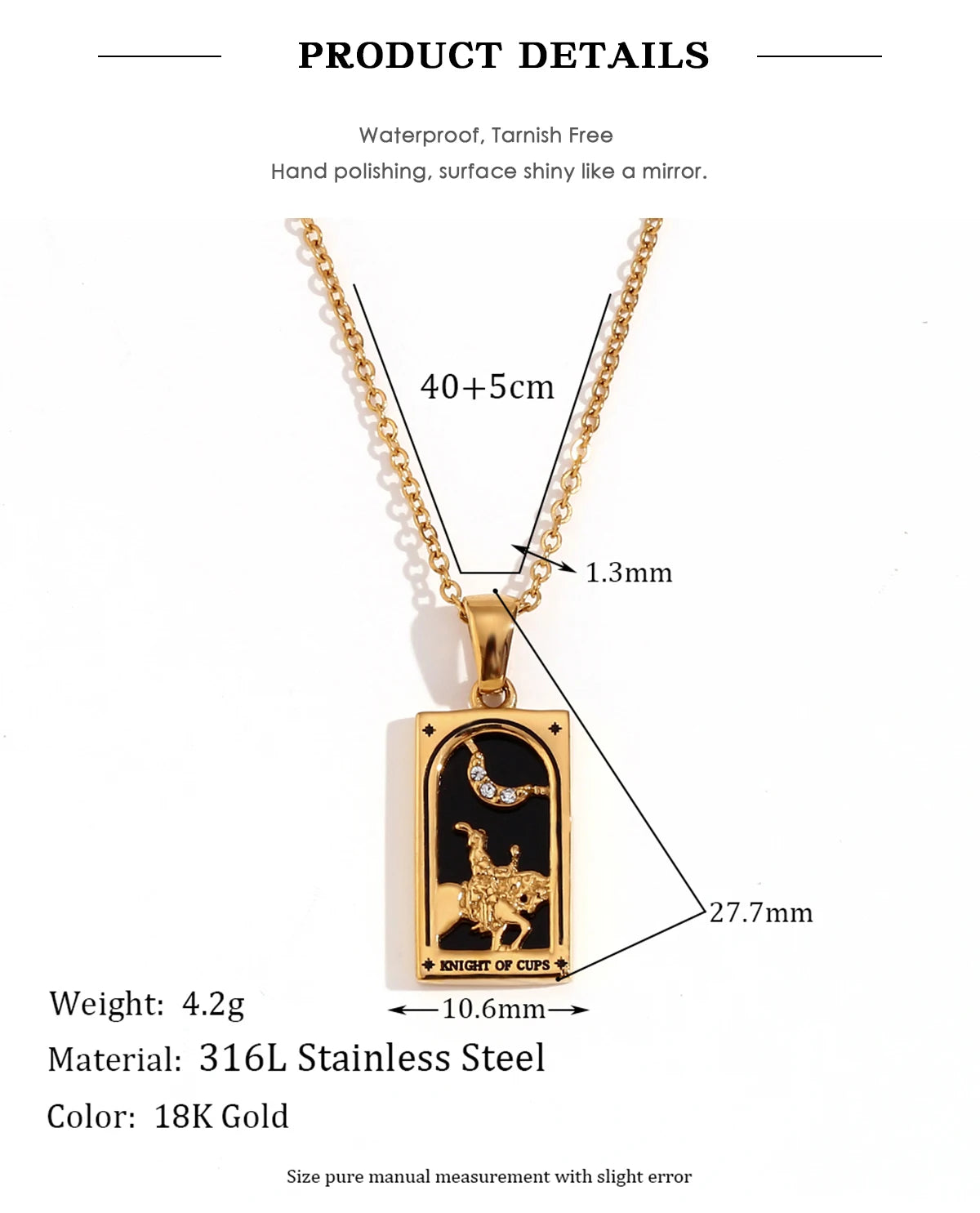 Tarot Card Pendant Necklace – Waterproof 18K Gold Plated Necklace | Ezra Gems