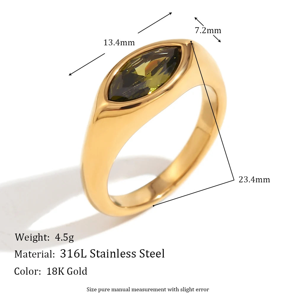 Horse Eye Zircon Signet Ring – Waterproof 18K Gold Plated Ring | Ezra Gems