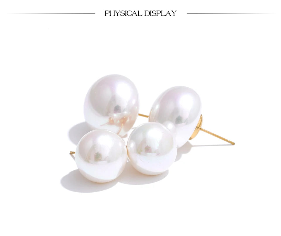Simulated Pearl Round Stud Earrings – Waterproof 18K Gold Plated Earrings | Ezra Gems