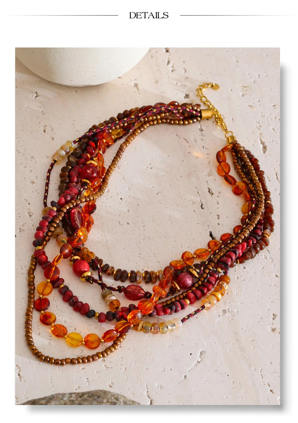 Layered Resin Bead Bib Necklace – Waterproof 18K Gold Plated Necklace | Ezra Gems