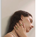 Green Enamel Pearl Flower Ring