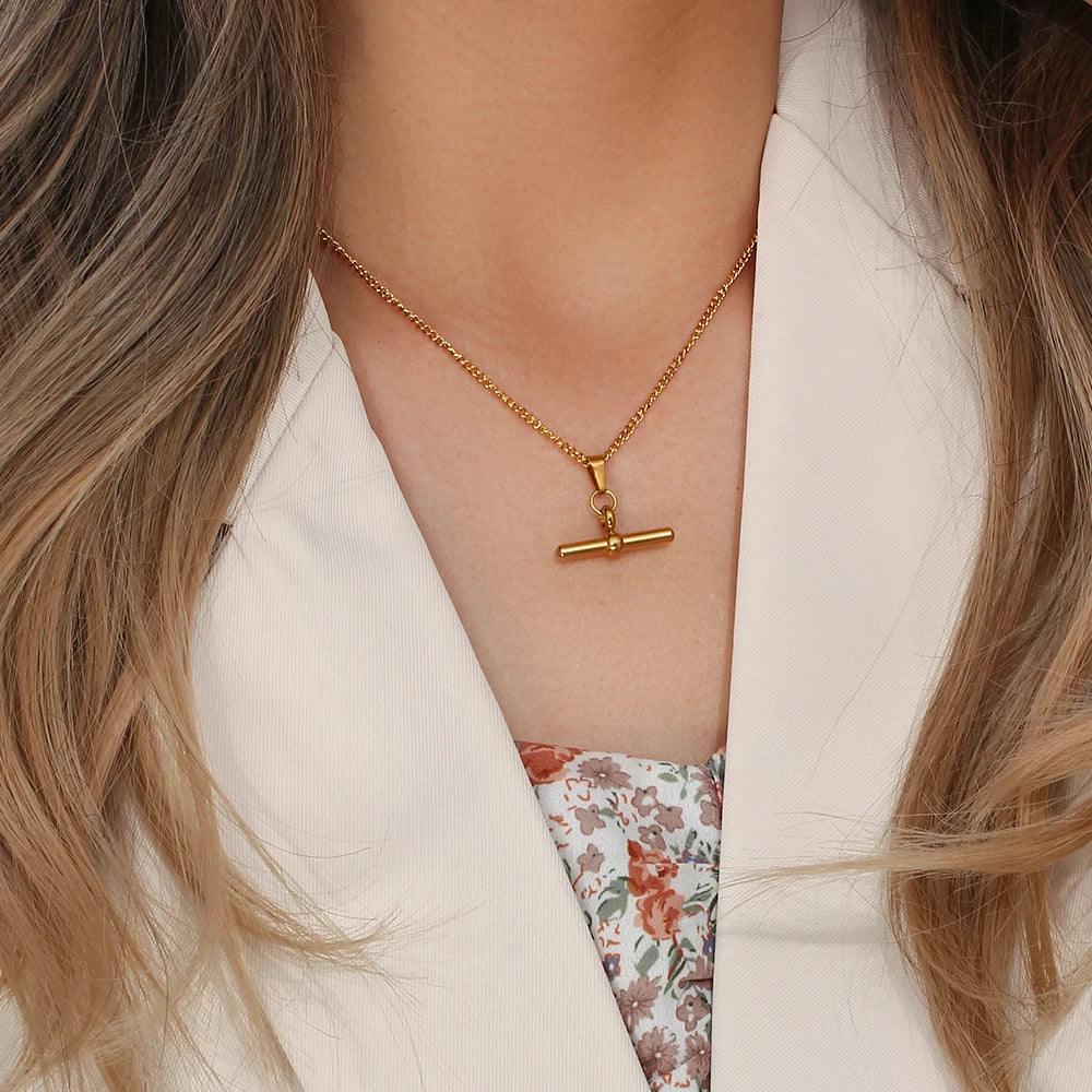 Minimalist T-Bar Pendant Necklace – Waterproof 18K Gold Plated Necklace | Ezra Gems