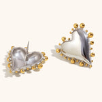 Slanted Heart Bead Edge Earrings – Waterproof 18K Gold Plated Earrings | Ezra Gems