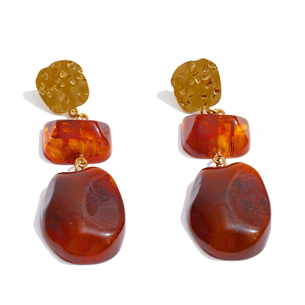 Red Resin Square Drop Earrings – Waterproof 18K Gold Plated Earrings | Ezra Gems