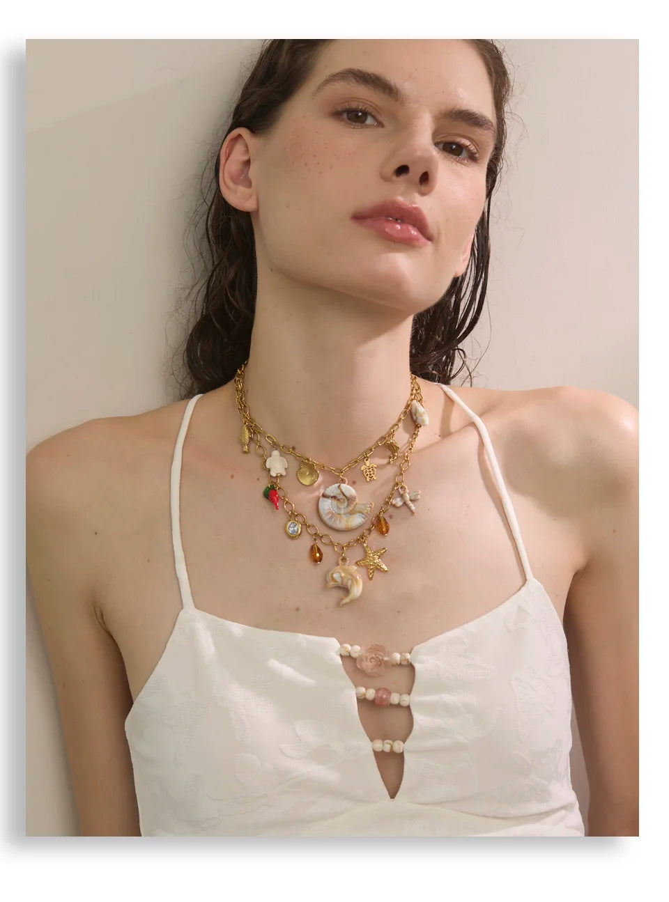 Shell Resin Ocean Charm Pendant Necklace – Waterproof 18K Gold Plated Necklace | Ezra Gems