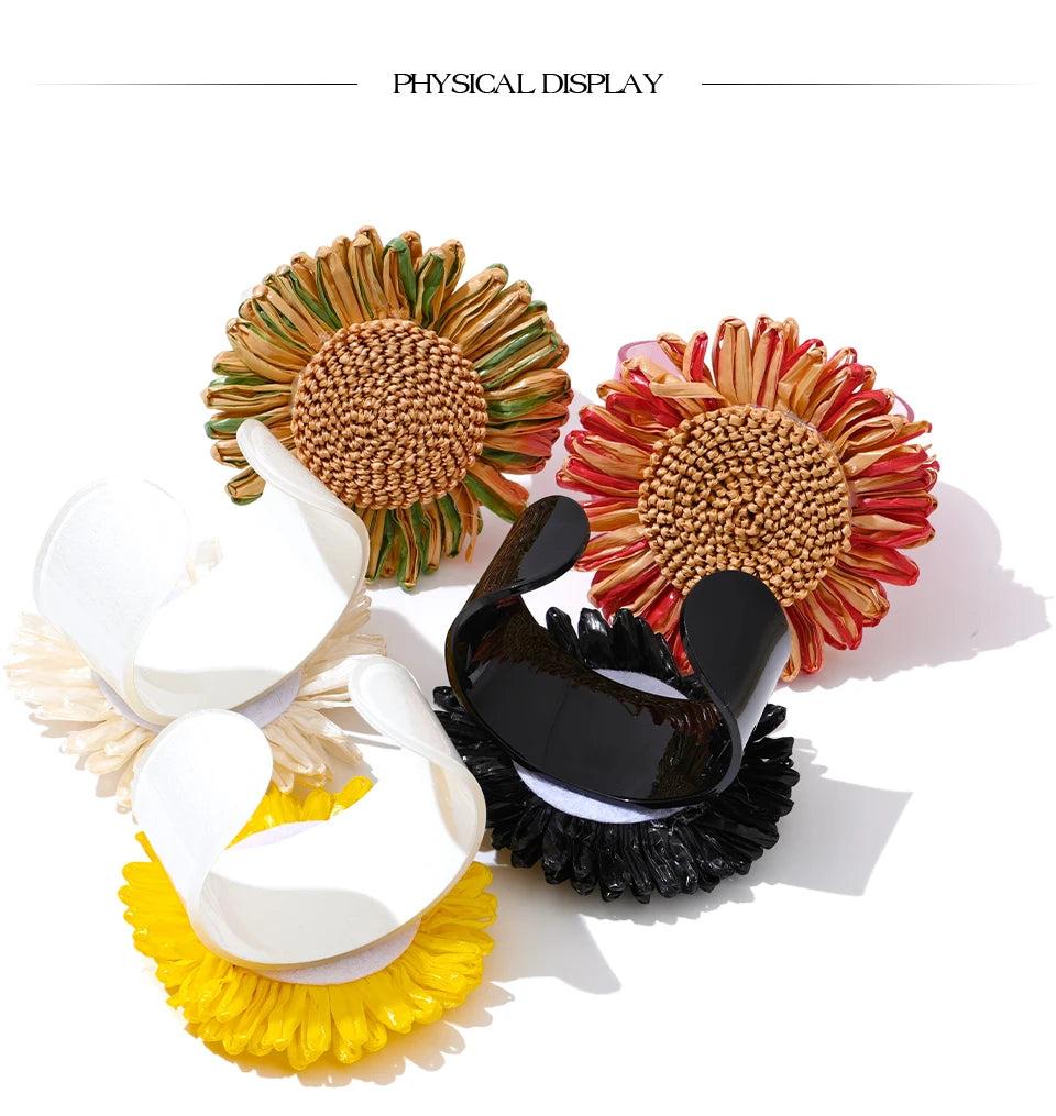 Sunflower Resin Cuff Bangle Bracelet – Waterproof 18K Gold Plated Bracelet | Ezra Gems