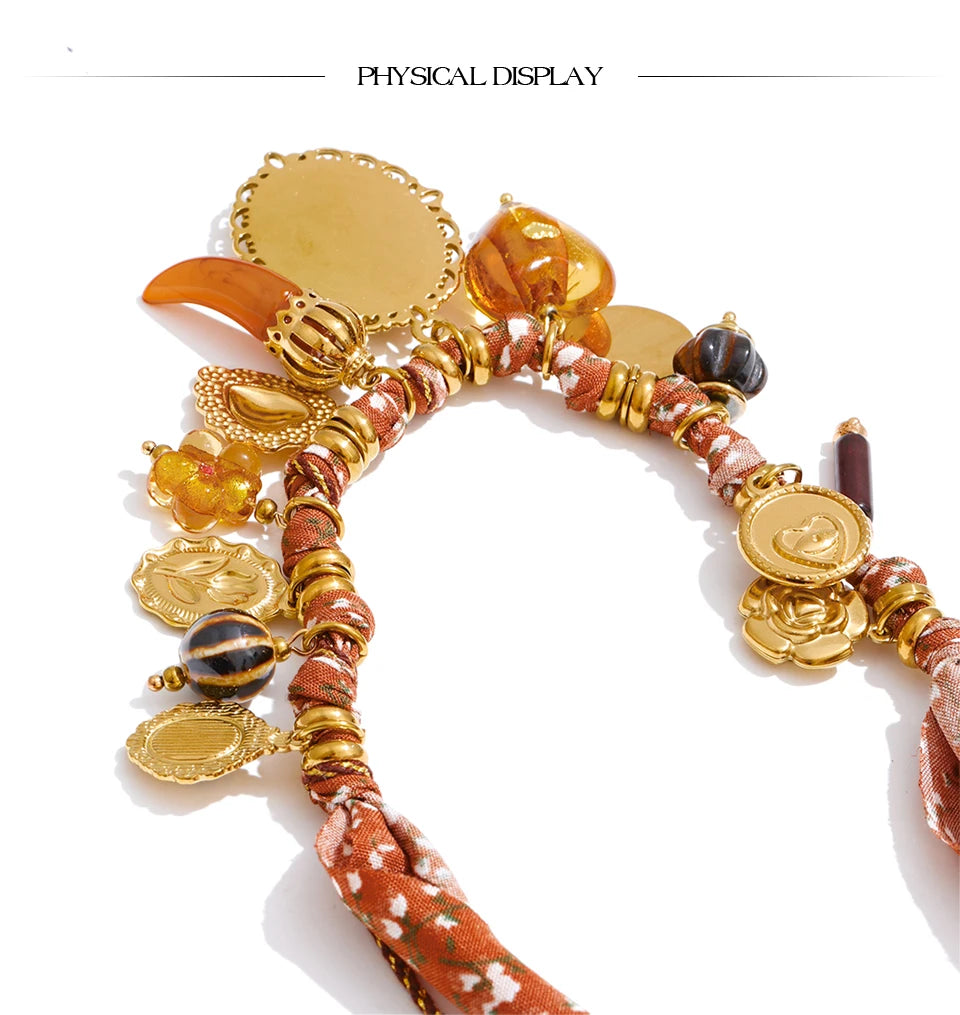 Resin Heart Flower Braided Cord Necklace – Waterproof 18K Gold Plated Necklace | Ezra Gems