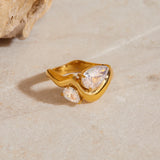 Irregular Geometric White Zircon Ring – Waterproof 18K Gold Plated Ring | Ezra Gems