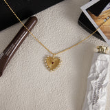 Red Rhinestone Ribbed Heart Pendant Necklace – Waterproof 18K Gold Plated Necklace | Ezra Gems