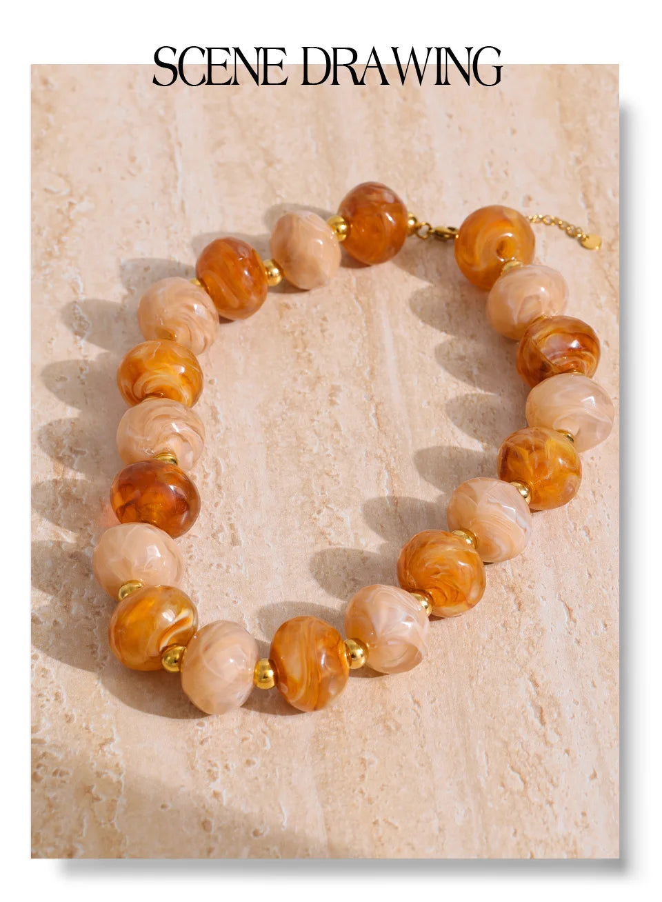 Chunky Resin Round Bead Necklace – Waterproof 18K Gold Plated Necklace | Ezra Gems