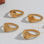 Engraved Wildflower Signet Ring – Waterproof 18K Gold Plated Ring | Ezra Gems