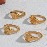 Engraved Wildflower Signet Ring – Waterproof 18K Gold Plated Ring | Ezra Gems