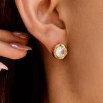 Round Zirconia Gold Halo Stud Earrings – Waterproof 18K Gold Plated Earrings | Ezra Gems
