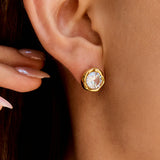 Round Zirconia Gold Halo Stud Earrings – Waterproof 18K Gold Plated Earrings | Ezra Gems
